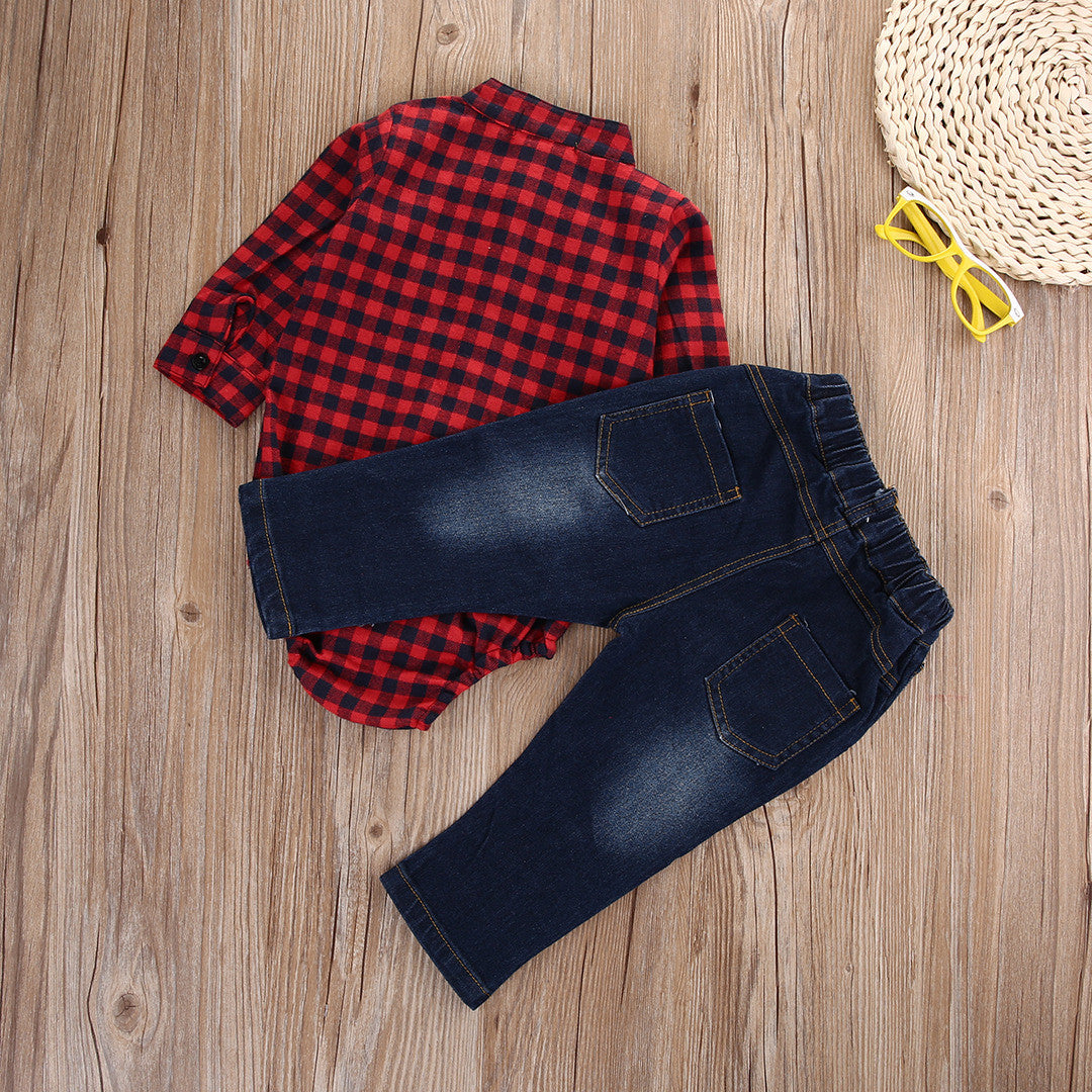 Checkered Romper and Jean Set